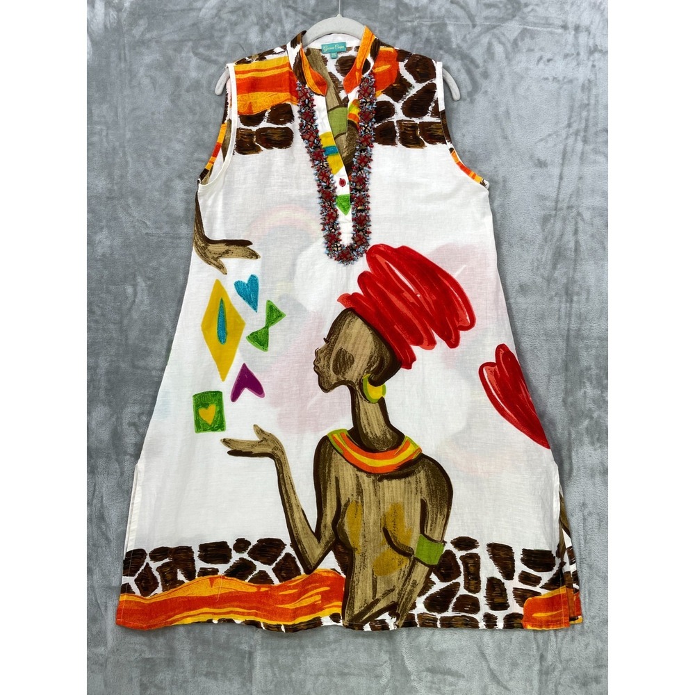 Giacomo Cinque One Size Tunic‎ Dress BEADED African Woman Cotton RESORT POOL